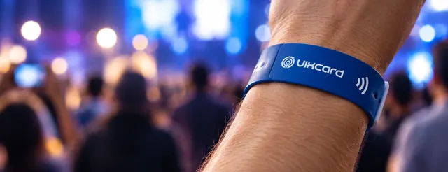 Pulseira com chip NFC no pulso de uma pessoa num show